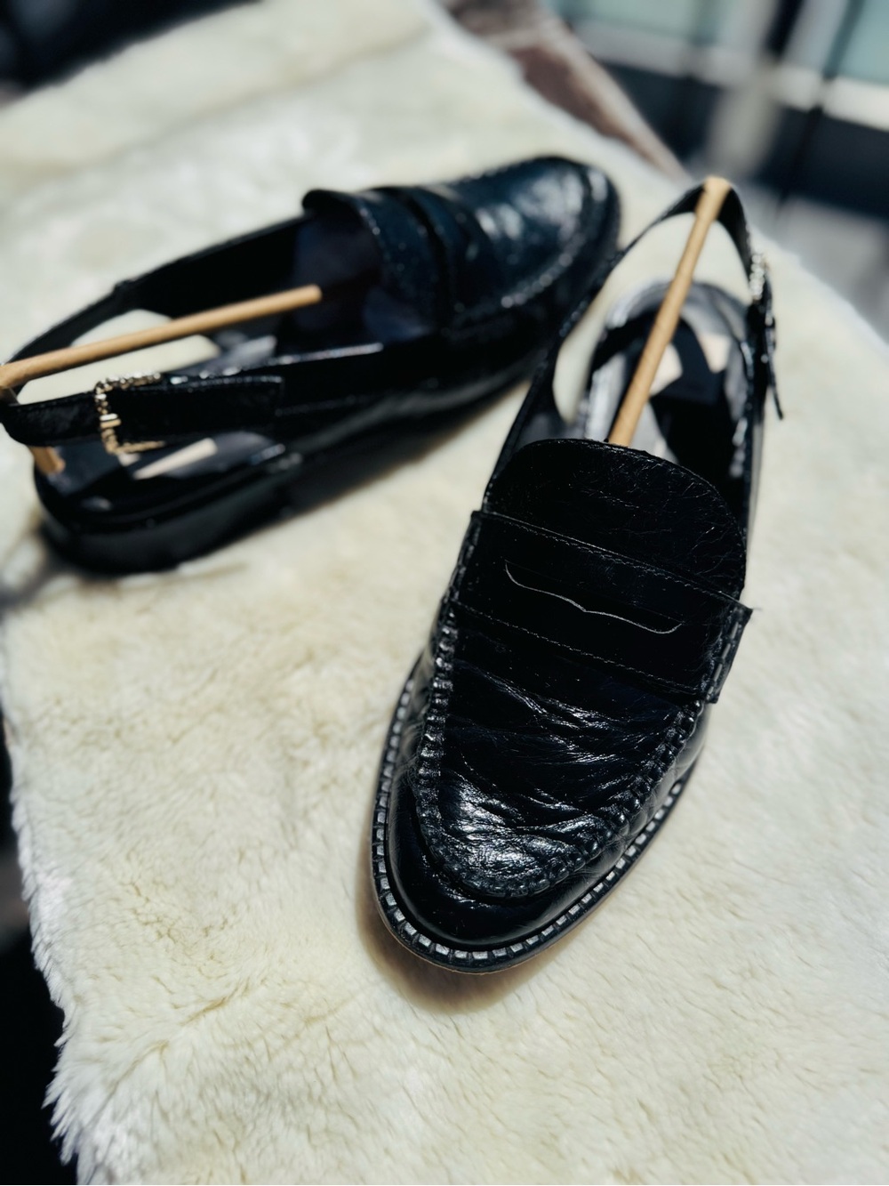 Dolce Vita Midnight Crinkle Patent Loafer Sling Backs